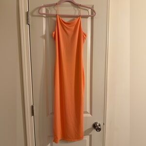 Bright coral/orange midi dress